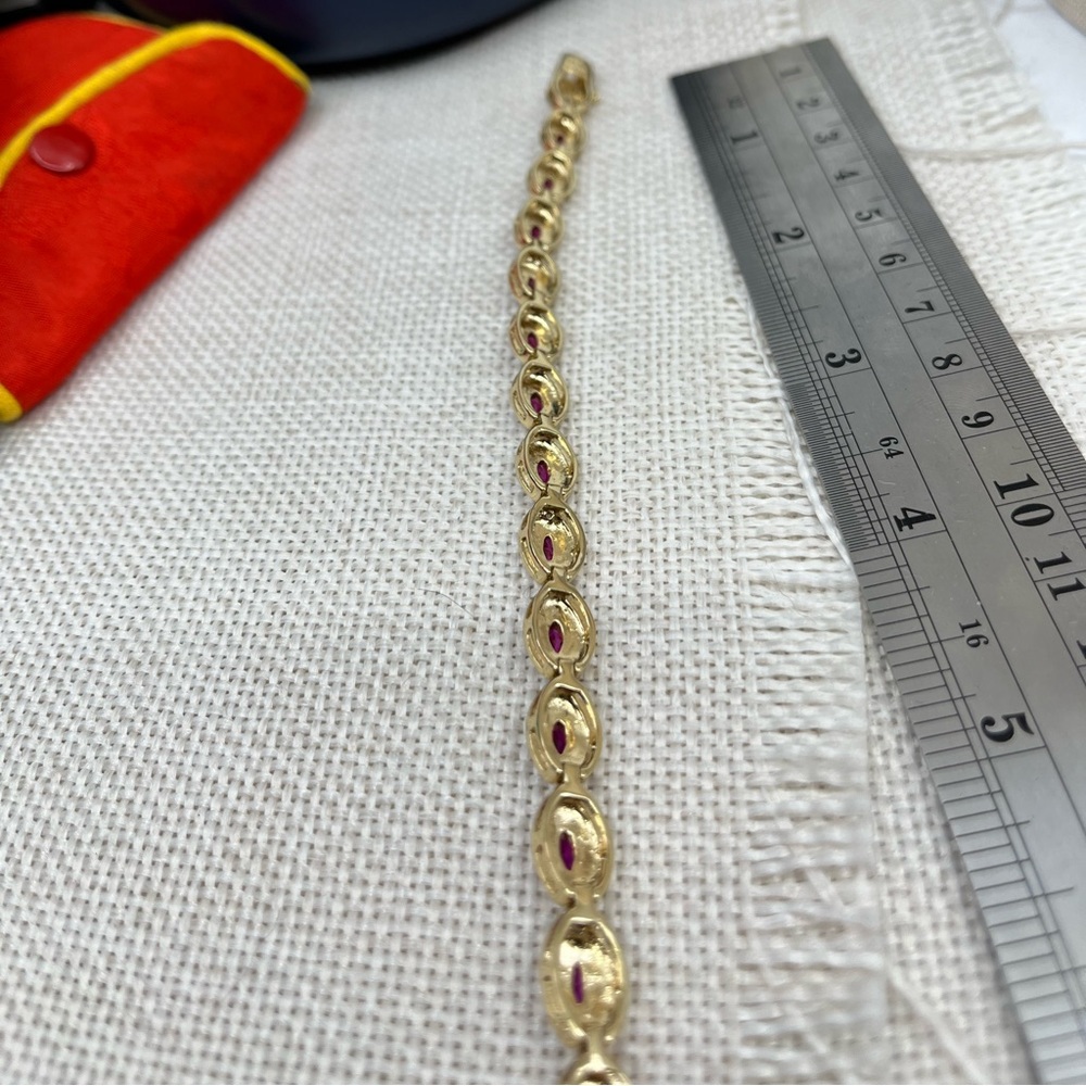 Vintage Gold-Over-Sterling Ruby & Diamond Accent Bracelet - 7.25” - Picture 15 of 17